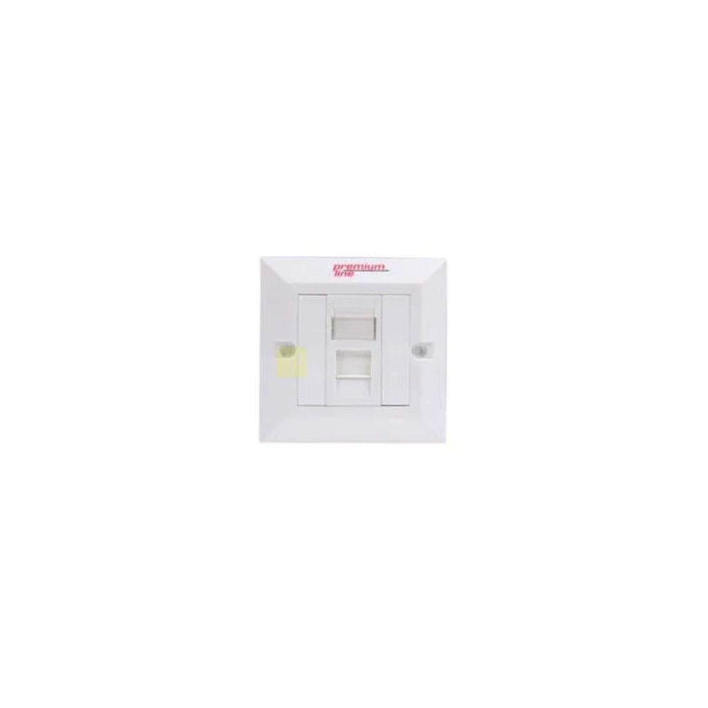 ​Premium-Line Euro II Face Plate, Right-angle, 90° Entry, 86×86, Snap-In, with Shutter, 1-Port, White (121121210)