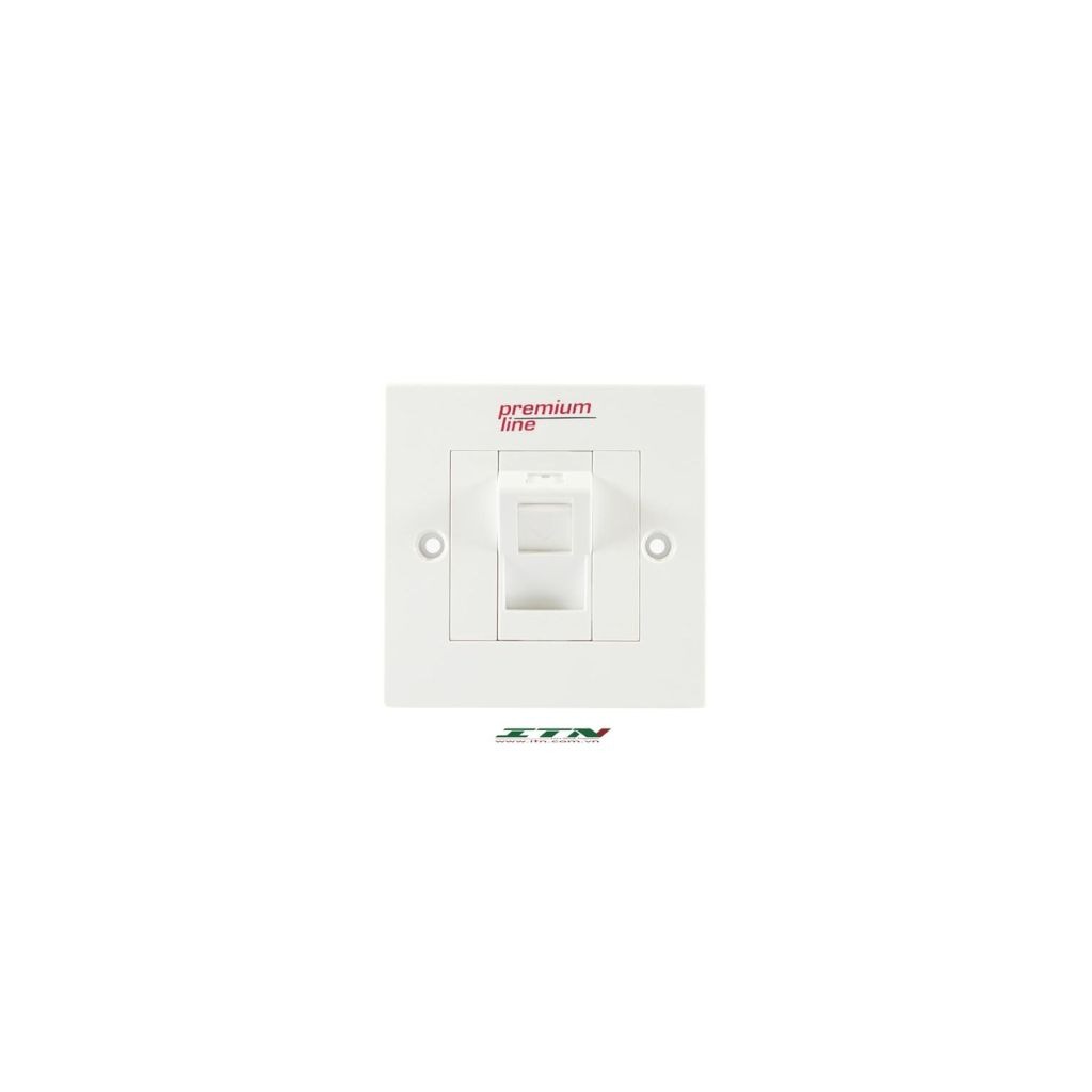 ​Premium-Line Euro II Face Plate, Right-angle, 45° Entry, 86×86, Snap-In, with Shutter, 1-Port, White (121111210)