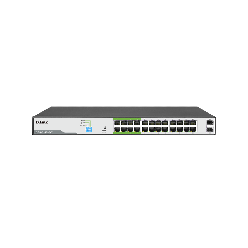 D-Link 24‑Port Gigabit PoE Switch with 2 SFP Uplink Ports (DGS‑F1026P‑E)