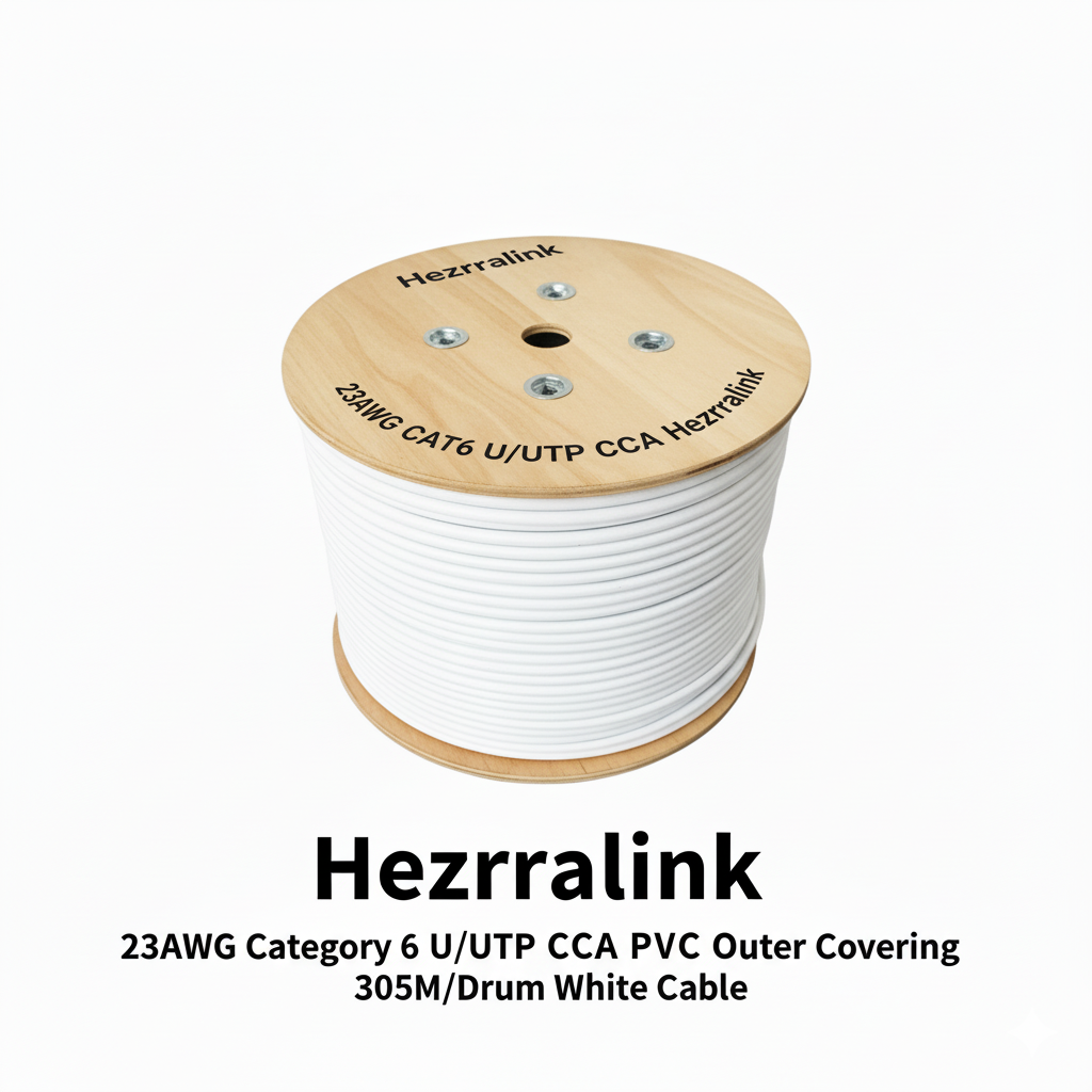 T6016 - 25  23AWG Category 6 U/UTP  CCA + PVC outer covering.  305M/DRUM White color HZL