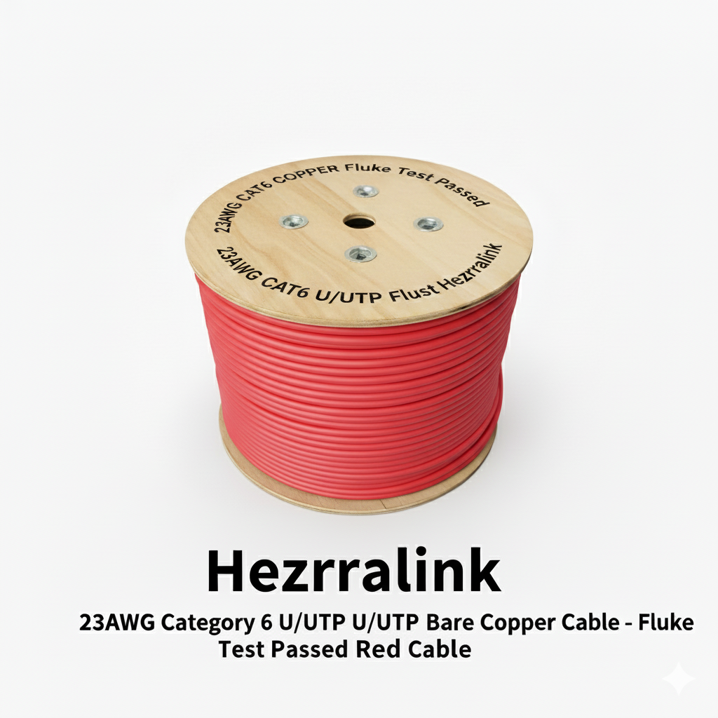 T6011 - 25R 23AWG Category 6 U/UTP Bare Copper Cable-Fluke Test Passed Red color HZL