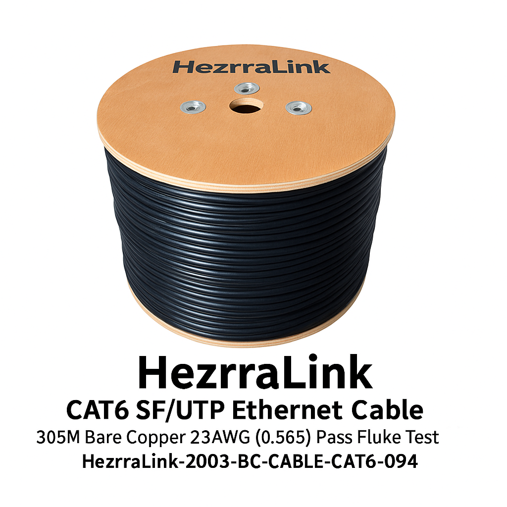 CAT6 SF/UTP Ethernet Cable 305M Bare Copper 23AWG (0.565) Pass Fluke Test (HZL-2003-BC-CABLE-CAT6-094)