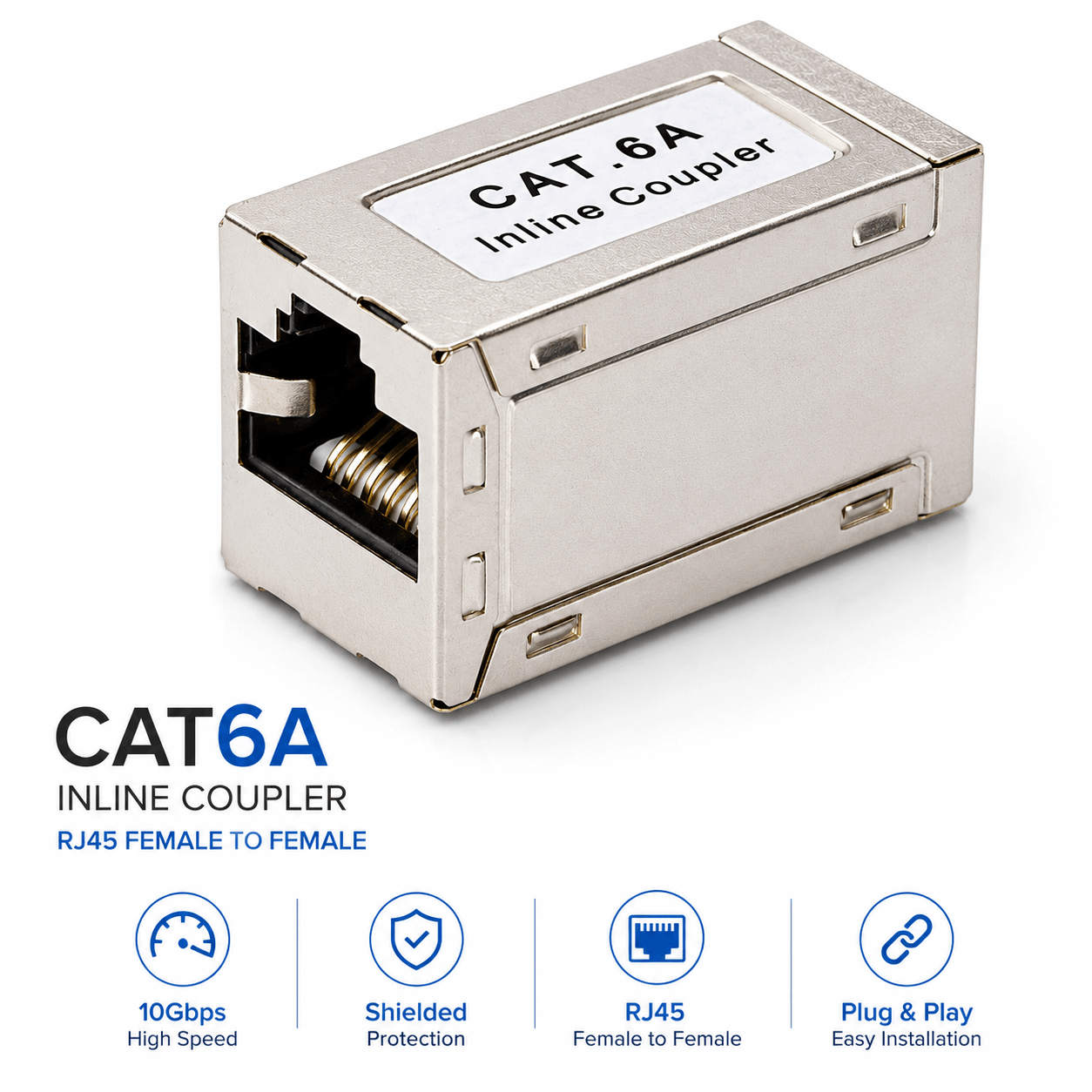 RJ45 Cat6A Inline Coupler Ethernet Connector