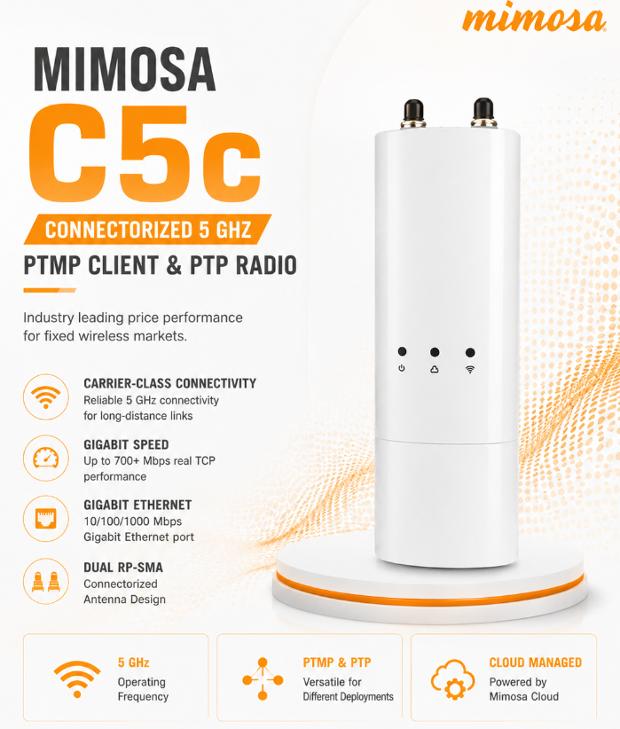T1499-Mimosa C5c 5GHz Connectorized PTP/PTMP Radio + 24V PoE