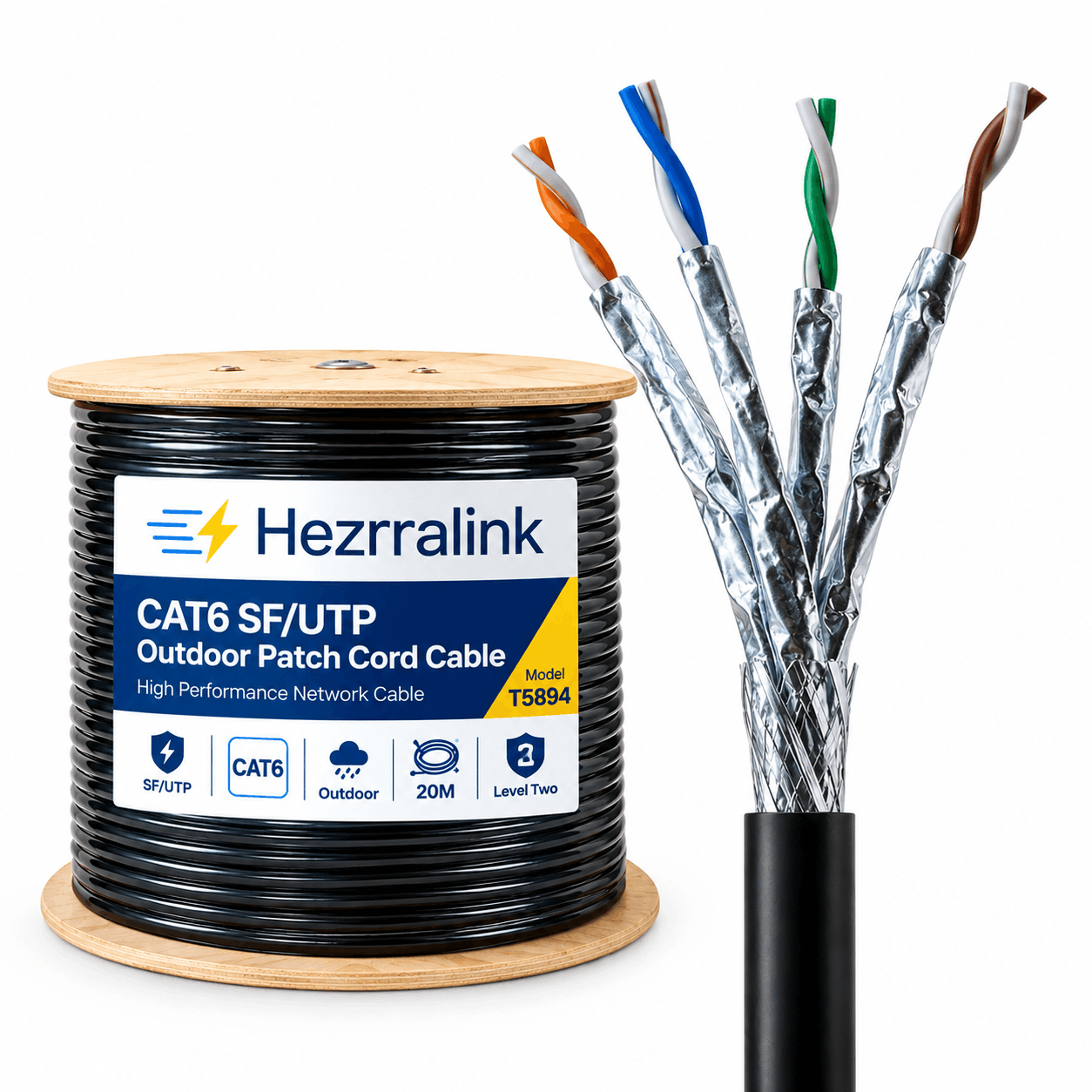 Level Two T5894 CAT6 SF/UTP 20M Outdoor Ethernet Patch Cord Cable