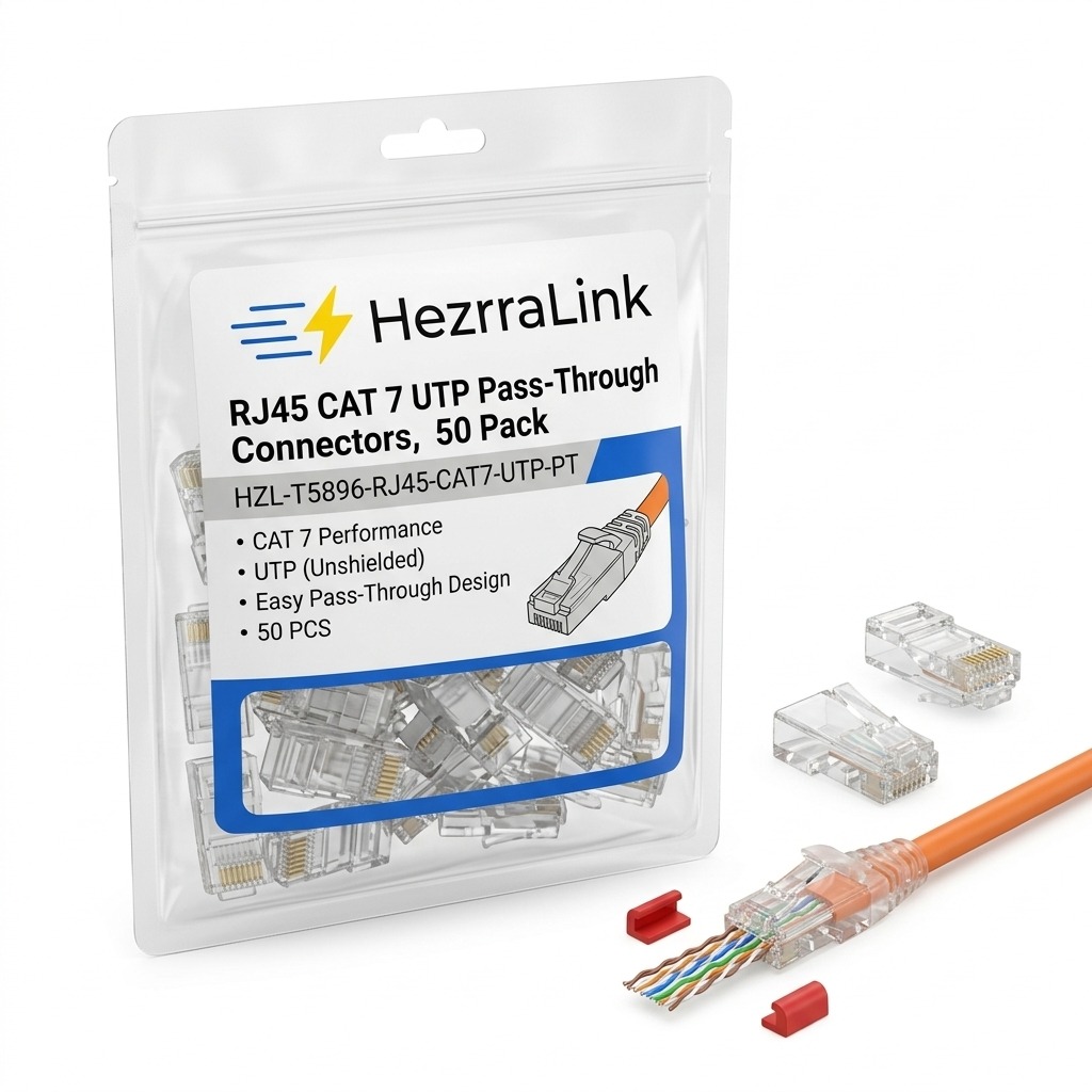 RJ45 CAT 7 UTP Pass-Through Connectors, 50 Pack