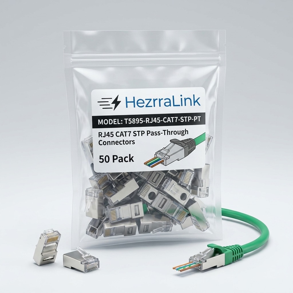 RJ45 CAT7 STP Pass-Through Connectors, 50 Pack