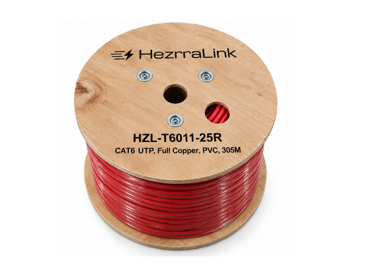 T6011 - 25R 23AWG Category 6 U/UTP Bare Copper Cable-Fluke Test Passed Red color HZL