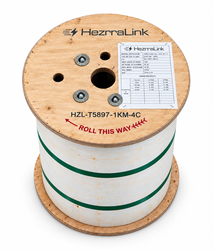HezrraLink Fiber Optic Cable 4 core,outoodr, Single Model fiber optic ,GYXTW SM, G642D  1KM/DRUM HZL-T5800-25-4C