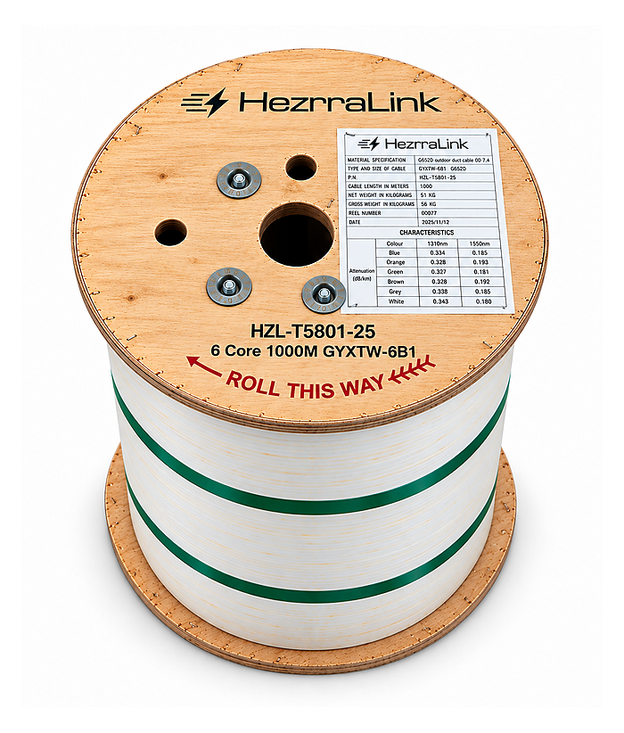 HZL 6 Core Outdoor Single Mode Fiber Optic Cable GYXTW G.652D 1km/Drum