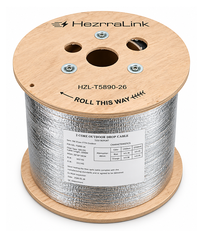 HezrraLink FTTH Drop Cable 2 Core GJYXCH-2B6 1km HZL-T5890-26