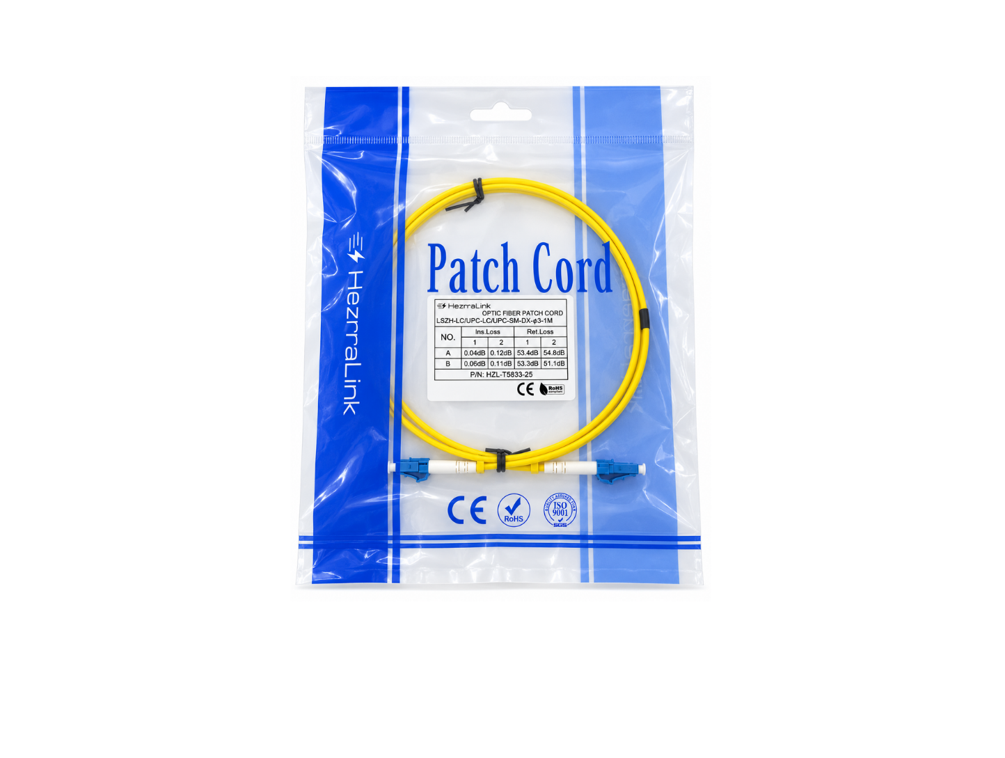 T5833-25 - LC/LC LSZH, 3mm, 1 Meter, SM，Duplex HZL
