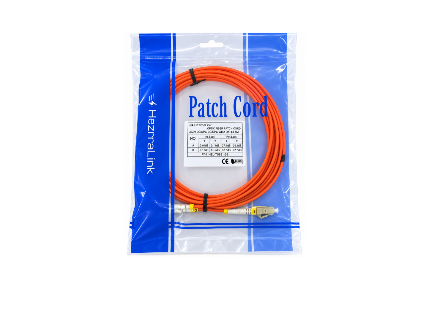5M LC to LC Duplex Multimode Fiber Optic Patch Cord