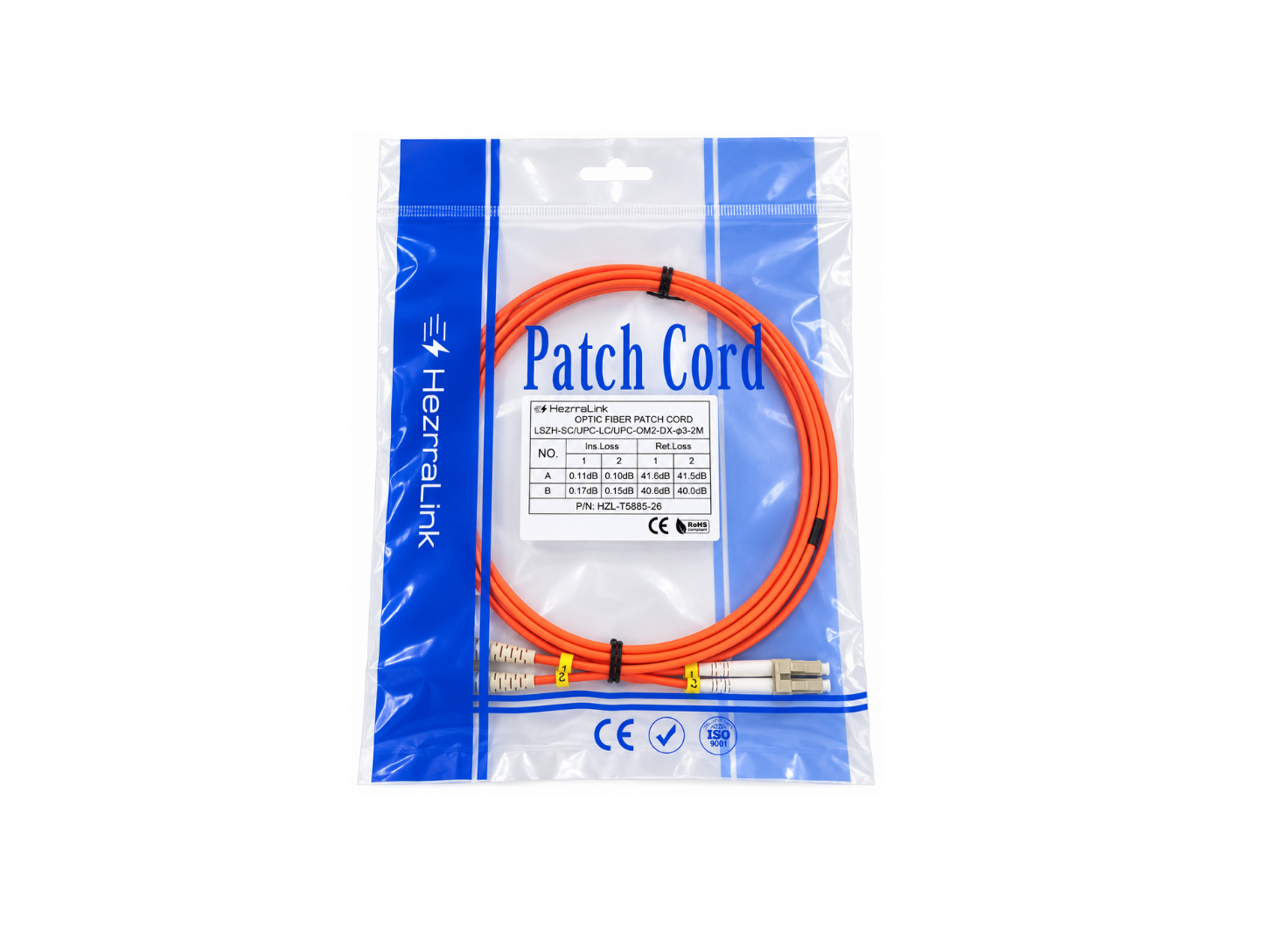 2M SC/UPC to LC/UPC Duplex Multimode OM2 Fiber Optic Patch Cord, LSZH 3mm