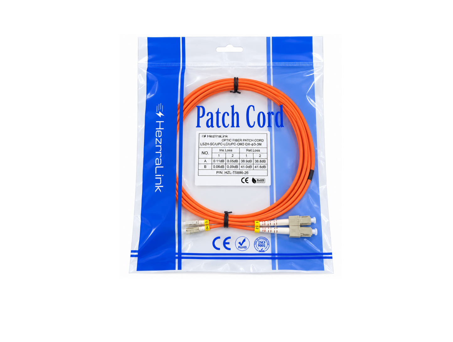 3M SC/UPC to LC/UPC Duplex Multimode OM2 Fiber Optic Patch Cord, LSZH 3mm