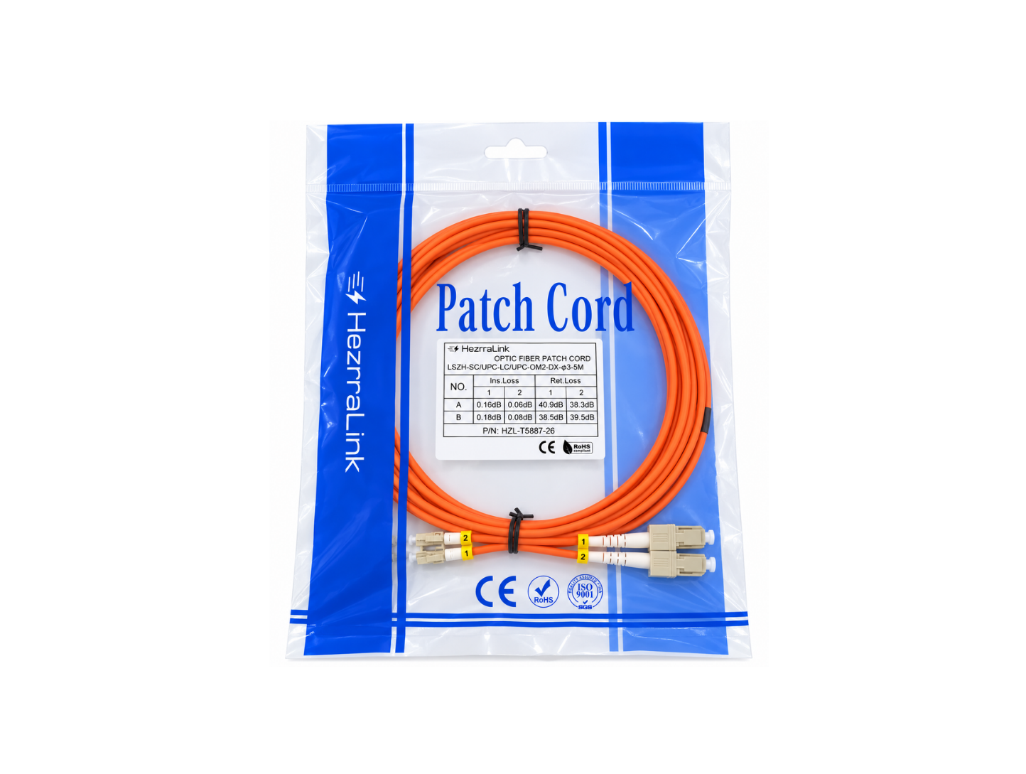 5M SC/UPC to LC/UPC Duplex Multimode OM2 Fiber Optic Patch Cord, LSZH 3mm